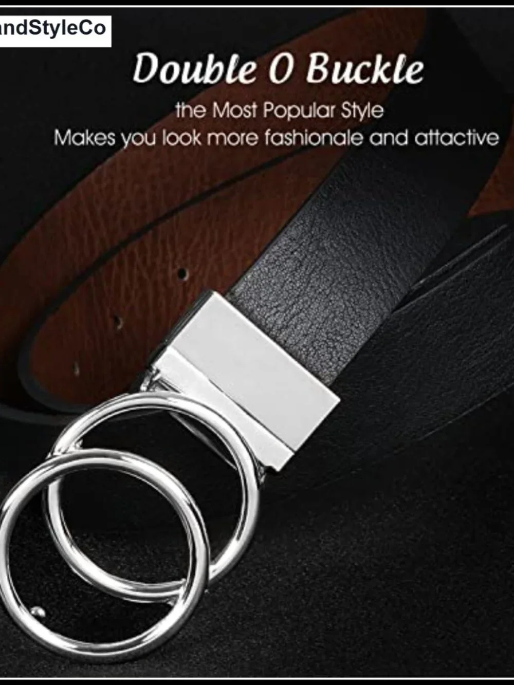 Women's Reversible PU Leather Waist Belt with Rotating Gold Double O Ring Buckle
